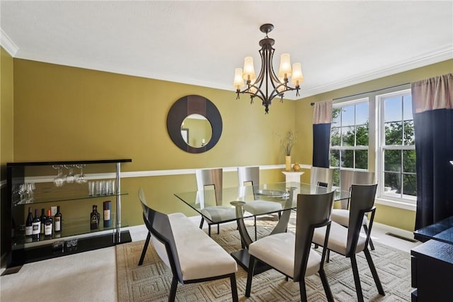 4324 Grandview Dr, Richland, PA 15044 - dining space featuring a chandelier, carpet floors, crown molding, and baseboards