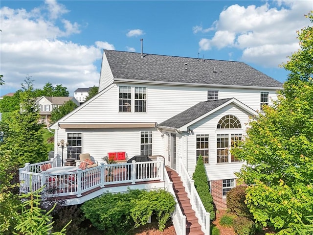 4324 Grandview Dr, Richland, PA 15044 - back of property featuring a wooden deck, roof with shingles, and stairs
