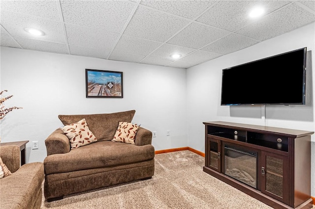 2693 Crosby Ave, Dormont, PA 15216 - living room with carpet floors, recessed lighting, baseboards, and a paneled ceiling