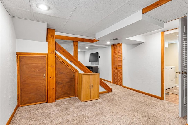 2693 Crosby Ave, Dormont, PA 15216 - finished basement with washer / dryer, carpet flooring, baseboards, a drop ceiling, and recessed lighting
