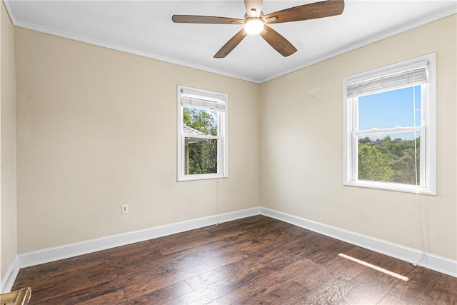 2693 Crosby Ave, Dormont, PA 15216 - empty room featuring ornamental molding, dark wood finished floors, baseboards, and a ceiling fan