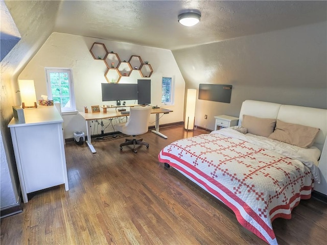 464 Avon Dr, Mt Lebanon, PA 15228 - bedroom featuring vaulted ceiling, wood finished floors, an office area, a textured ceiling, and baseboards