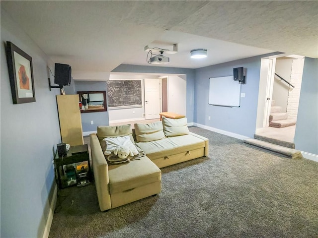 464 Avon Dr, Mt Lebanon, PA 15228 - cinema room with baseboards, carpet flooring, and a textured ceiling