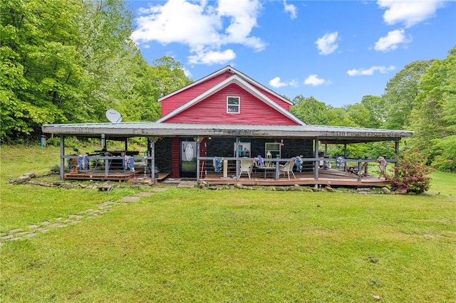 148 Falls Rd, Pa, PA 16314 - view of front of house with a front yard, metal roof, and a wooden deck