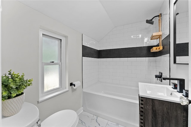 1416 Swantek St, Sheraden, PA 15204 - full bath with toilet, vanity, healthy amount of natural light, baseboards, and lofted ceiling