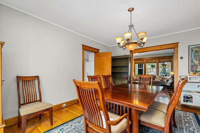 2352 Beaufort Ave, Brookline, PA 15226 - dining room with a chandelier, wood finished floors, ornamental molding, and baseboards