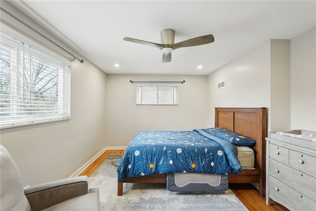 1450 Mohican Dr, Mt Lebanon, PA 15228 - bedroom with wood finished floors, a ceiling fan, baseboards, and recessed lighting