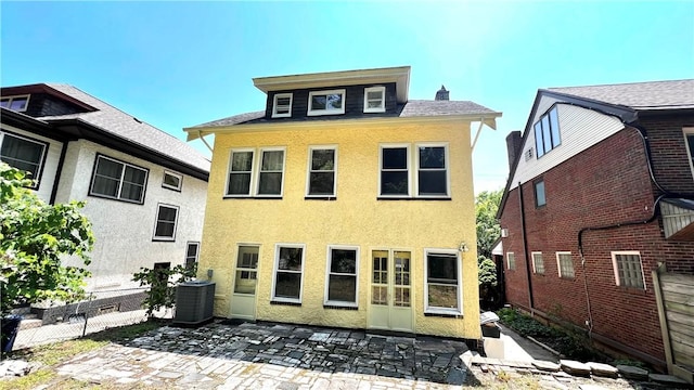 5427 Bartlett St, Squirrel Hill, PA 15217 - rear view of property with a patio area, central AC, stucco siding, and a chimney