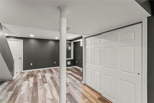5360 California Ave, Bethel Park, PA 15102 - finished below grade area with light wood-style floors, recessed lighting, and baseboards