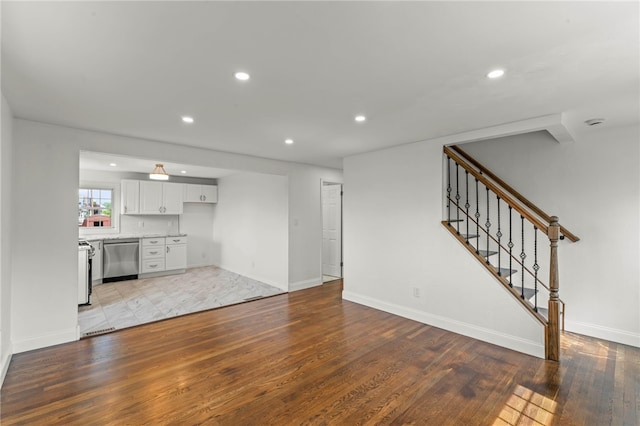 5360 California Ave, Bethel Park, PA 15102 - unfurnished living room featuring wood finished floors, recessed lighting, baseboards, and stairs