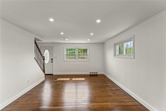 5360 California Ave, Bethel Park, PA 15102 - unfurnished living room with plenty of natural light, recessed lighting, stairs, and wood finished floors