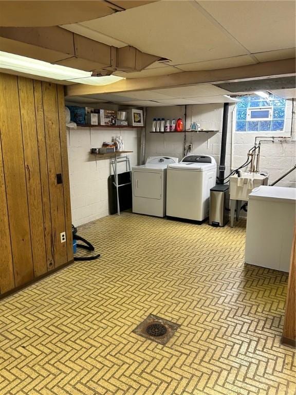 114 Tillotson Cir, Ross Twp, PA 15237 - finished basement featuring separate washer and dryer and concrete block wall