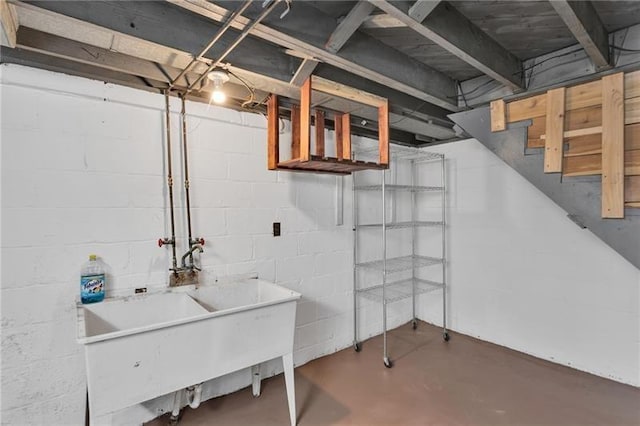 427 Cedar St, Jeannette, PA 15644 - unfinished basement featuring a sink and stairway