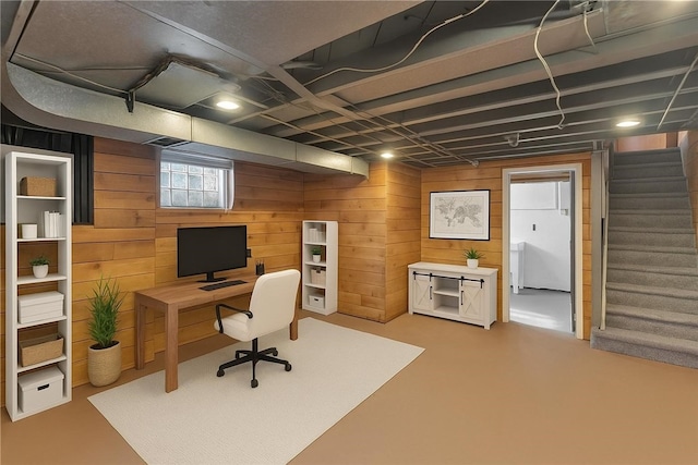 427 Cedar St, Jeannette, PA 15644 - office featuring wood walls and concrete flooring