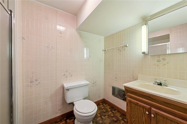 211 Old Meadow Dr, Hempfield Twp Wml, PA 15601 - full bath with tile walls, vanity, toilet, and an enclosed shower