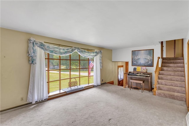 17 Lakeview Dr, Lackawannock Twp, PA 16159 - living room with carpet flooring and stairway