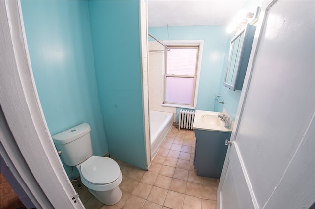 222-224 Alice St, Mount Oliver, PA 15210 - full bath with radiator heating unit, toilet, vanity, tile patterned floors, and shower / tub combination