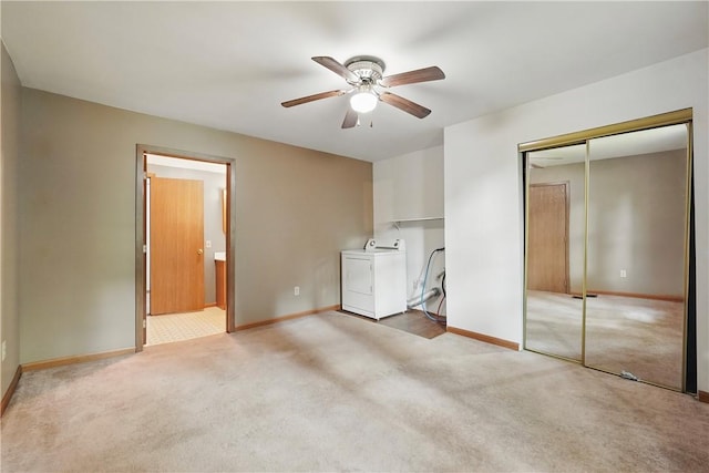 3009 33rd St, Pulaski Twp Bea, PA 15066 - unfurnished bedroom with washer and dryer, carpet flooring, baseboards, connected bathroom, and ceiling fan