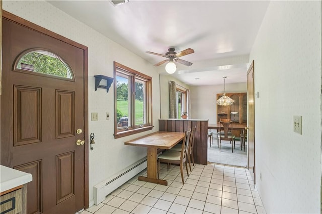190 Pineview Dr, Pine Twp Nal, PA 15090 - foyer entrance featuring a baseboard radiator, a ceiling fan, light tile patterned floors, and baseboards