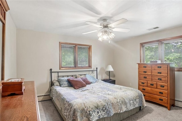 190 Pineview Dr, Pine Twp Nal, PA 15090 - bedroom with a baseboard heating unit, light colored carpet, and ceiling fan