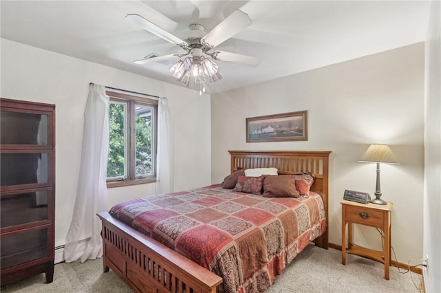 190 Pineview Dr, Pine Twp Nal, PA 15090 - bedroom featuring light colored carpet, a baseboard radiator, and a ceiling fan