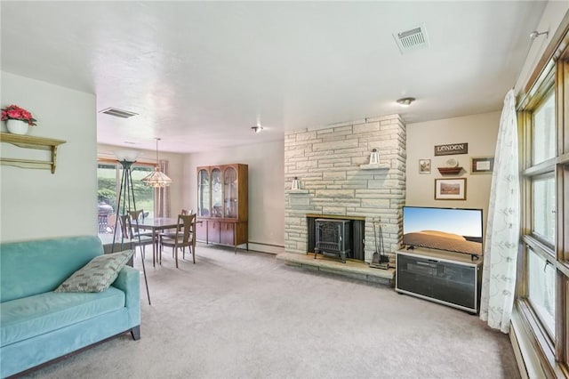 190 Pineview Dr, Pine Twp Nal, PA 15090 - living area featuring carpet flooring, a fireplace, and baseboard heating