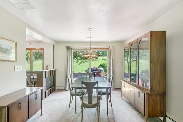 190 Pineview Dr, Pine Twp Nal, PA 15090 - dining room with a chandelier, a baseboard radiator, and plenty of natural light
