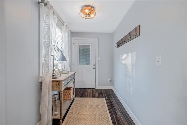126 Scholl Ln, Rostraver, PA 15012 - doorway to outside with baseboards and dark wood-style floors