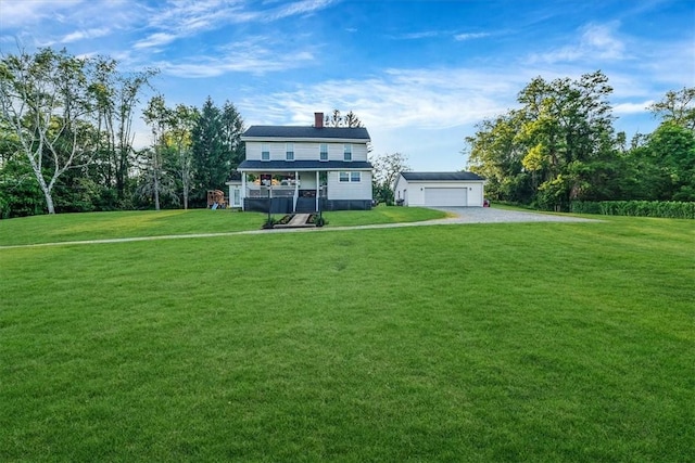 126 Scholl Ln, Rostraver, PA 15012 - view of front of home with a front yard, an outdoor structure, covered porch, and a chimney