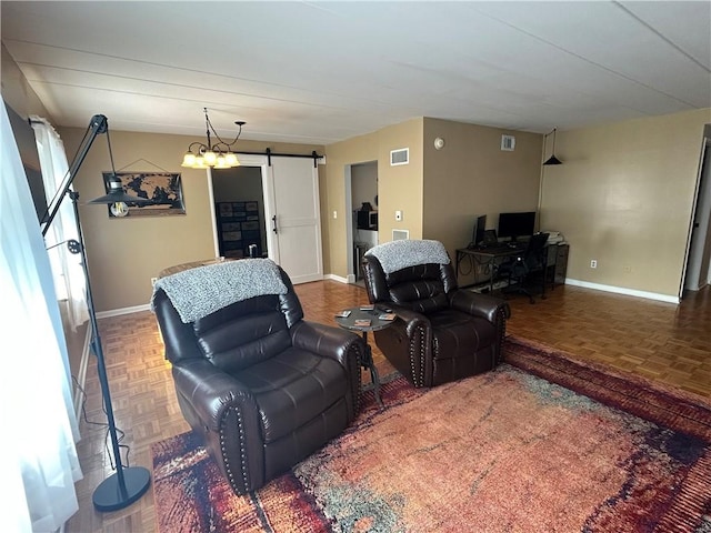1326 6th Ave Unit 401, Beaver Falls, PA 15010 - living room with a barn door, baseboards, and an office area