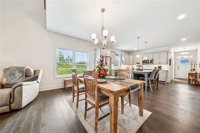 137 Summer Ln, Mount Pleasant Twp Was, PA 15057 - dining area featuring recessed lighting, a chandelier, baseboards, and dark wood-style flooring
