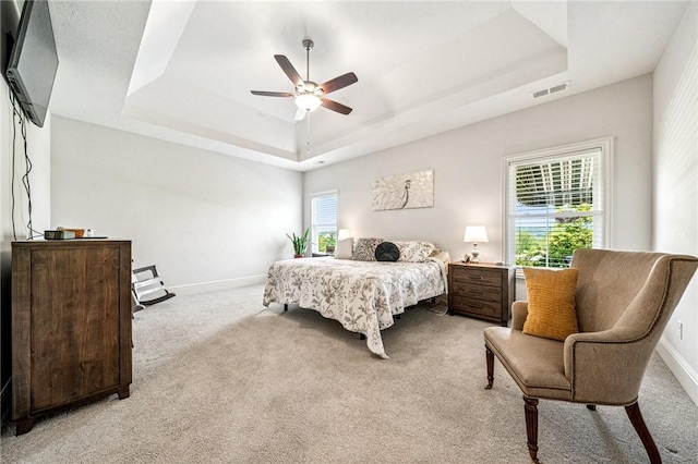 137 Summer Ln, Mount Pleasant Twp Was, PA 15057 - bedroom featuring a raised ceiling, light colored carpet, baseboards, and ceiling fan