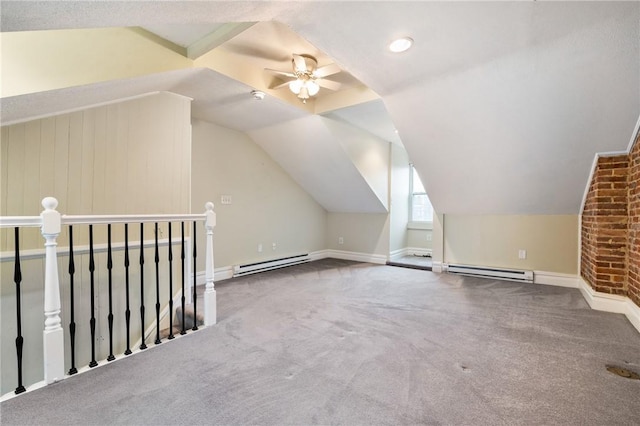 1812 Carey Way S, Side, PA 15203 - additional living space featuring baseboard heating, baseboards, a ceiling fan, carpet, and vaulted ceiling