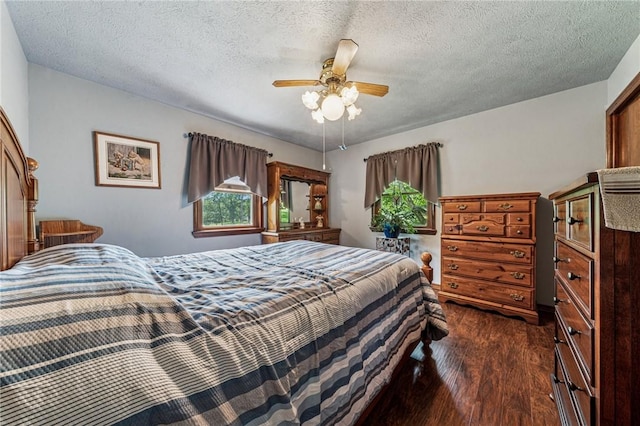 922 Old Ridge Rd, Cross Creek Twp, PA 15340 - bedroom with dark wood-type flooring, multiple windows, a textured ceiling, and ceiling fan
