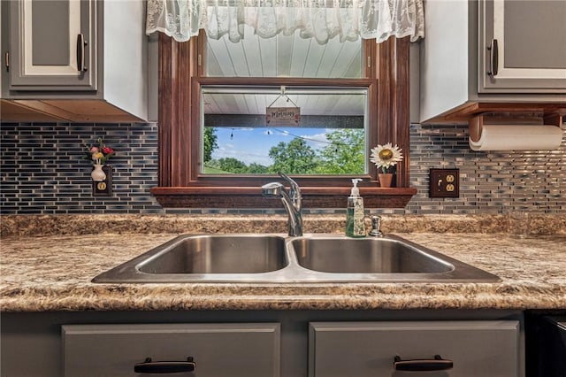 922 Old Ridge Rd, Cross Creek Twp, PA 15340 - kitchen with tasteful backsplash and gray cabinetry
