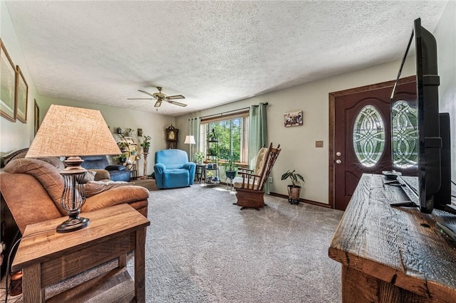 922 Old Ridge Rd, Cross Creek Twp, PA 15340 - living area featuring carpet, a ceiling fan, and a textured ceiling