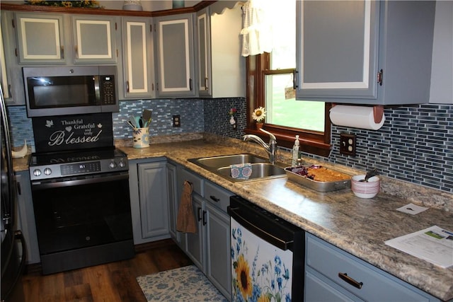 922 Old Ridge Rd, Cross Creek Twp, PA 15340 - kitchen featuring stainless steel microwave, dishwasher, electric stove, tasteful backsplash, and gray cabinets