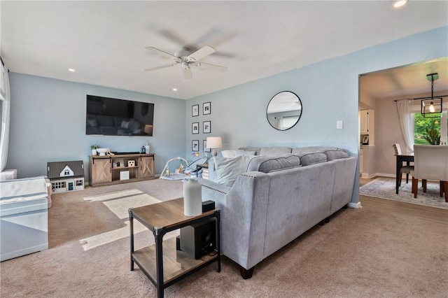 208 Chan Mowr Dr, Middlesex Twp, PA 16059 - carpeted living room featuring ceiling fan and recessed lighting