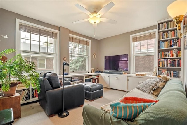 5304 Saint James Ter, Shadyside, PA 15232 - living room with a ceiling fan and light colored carpet