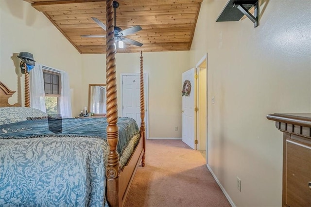 3804 Cynthia Dr, Baldwin Boro, PA 15227 - bedroom with wood ceiling, light carpet, baseboards, a ceiling fan, and high vaulted ceiling