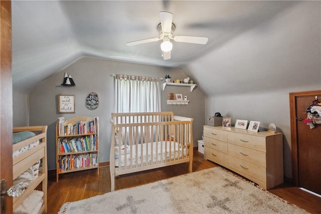 801 4th St N, Versailles, PA 15137 - bedroom featuring vaulted ceiling, wood finished floors, and a ceiling fan