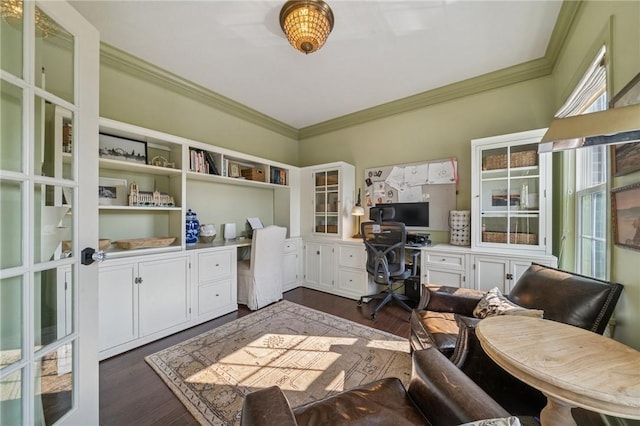 108 Berkshire Ct, Ohio Twp, PA 15237 - office featuring built in study area, crown molding, and dark wood finished floors