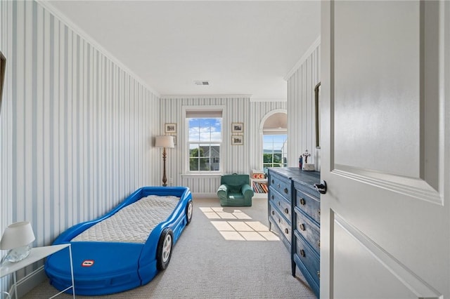 108 Berkshire Ct, Ohio Twp, PA 15237 - bedroom with wallpapered walls, carpet floors, and arched walkways