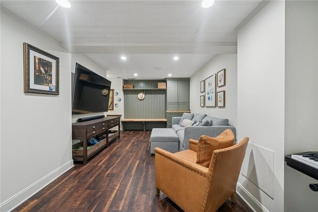 108 Berkshire Ct, Ohio Twp, PA 15237 - living area featuring ornamental molding, dark wood-style floors, baseboards, and recessed lighting