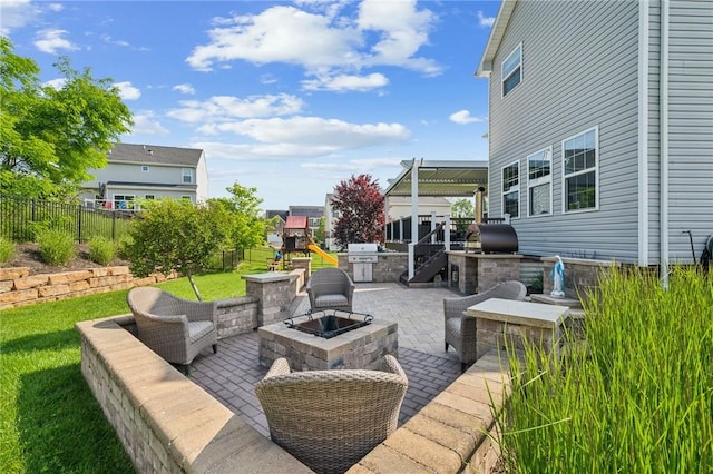 108 Berkshire Ct, Ohio Twp, PA 15237 - view of patio featuring a fire pit and a playground
