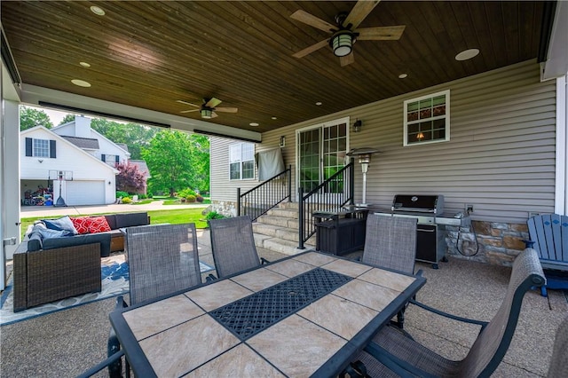 565 Tara Ct, Saxonburg Boro, PA 16056 - view of patio with outdoor dining area, ceiling fan, an outdoor living space, and a grill