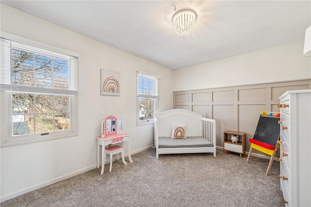 536 Cherryhill Dr, Cecil, PA 15017 - bedroom with carpet flooring, a chandelier, a decorative wall, and baseboards