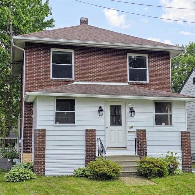 1911 Carolyn St, Farrell, PA 16121 - view of front of house with a chimney, roof with shingles, and brick siding