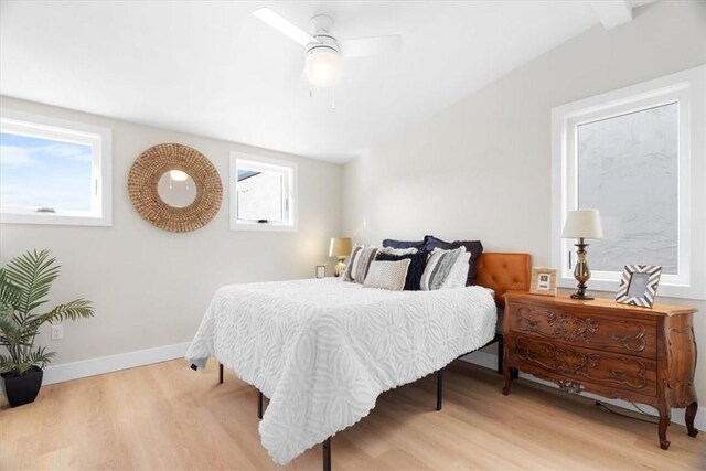 1213 Boyle St, Central North Side, PA 15212 - bedroom featuring light wood finished floors, baseboards, a ceiling fan, and lofted ceiling