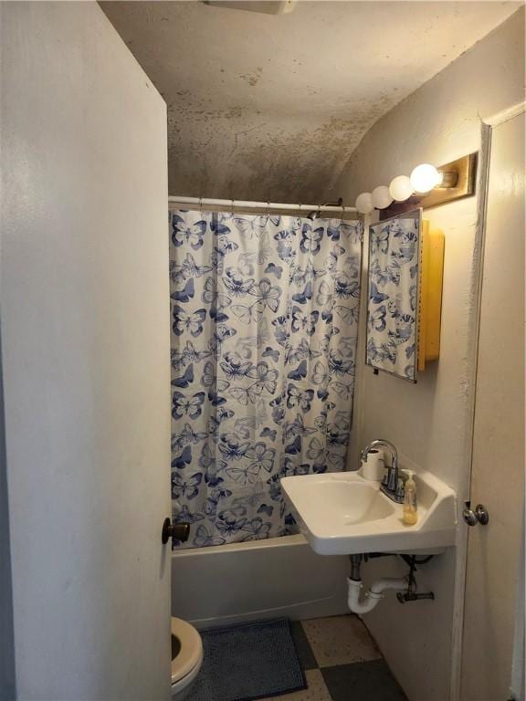 305 Charles Ter, Jeannette, PA 15644 - bathroom with a sink, shower / bath combination with curtain, and toilet